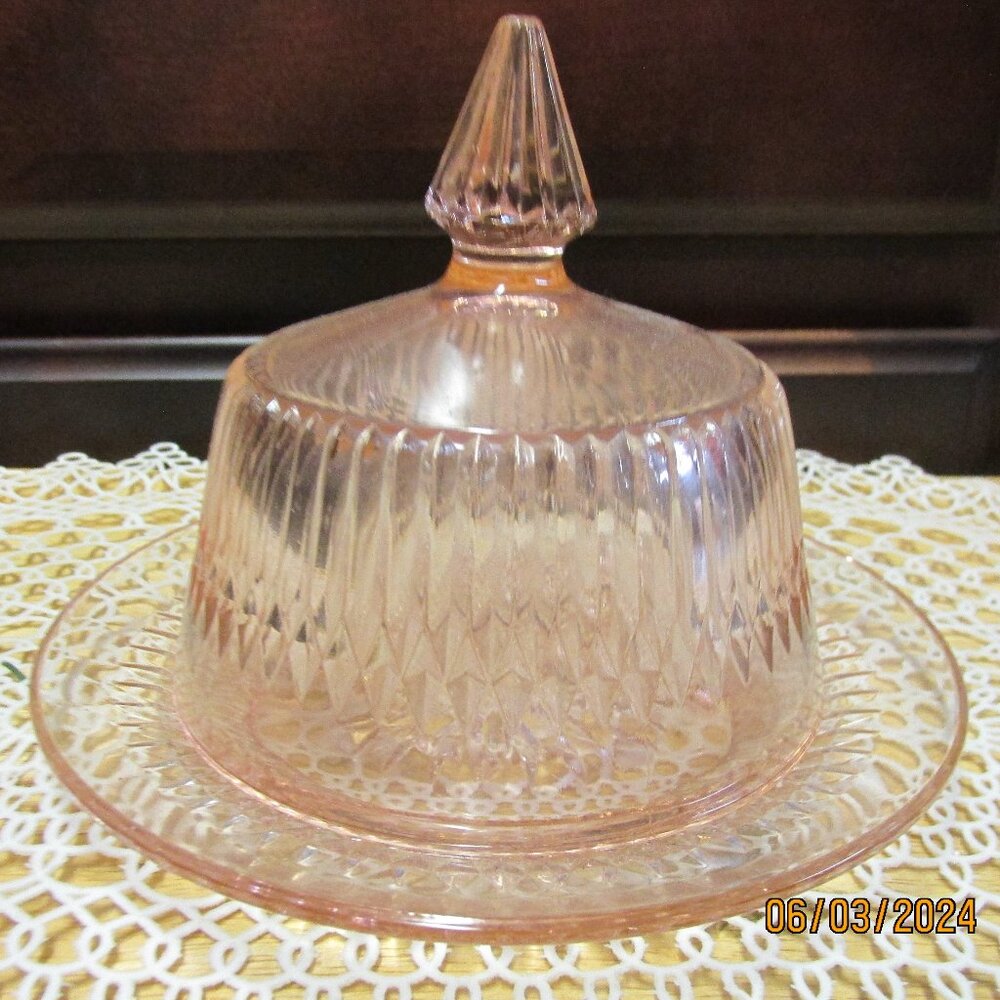 Jeanette Pink Depression Glass Butter Dish with Cover